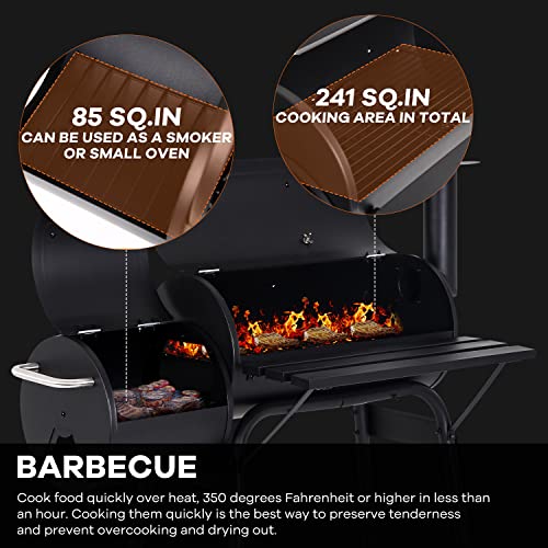 Charcoal Grills, MGHH Portable Charcoal Grill with 2 Wheels Side Fire Box, Small BBQ Oven Offset Smoker for 8-12 People Outdoor Patio Backyard, Camping Picnics