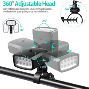 Grill Light, Yuyotrre Grill Lights for Outdoor Grill, Portable Weather Resistant BBQ Lights 360 Rotatable with 10 Super Bright LED Lights & Sturdy Clamp Mount Fits Grill Handle (Battery NOT Included)