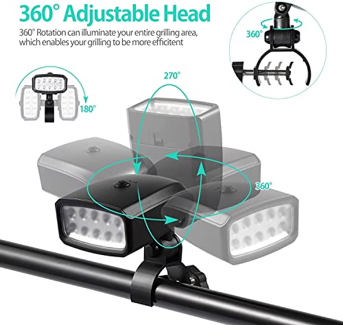 Grill Light, Yuyotrre Grill Lights for Outdoor Grill, Portable Weather Resistant BBQ Lights 360 Rotatable with 10 Super Bright LED Lights & Sturdy Clamp Mount Fits Grill Handle (Battery NOT Included)