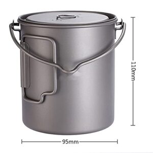 TWDYC Outdoor Ultralight Camping Titanium Pot Mug with Bail Handle for Camping Backpack Pot 750ml