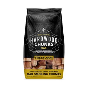 fire & flavor oak wood chunks for smoking and grilling – all-natural, long-lasting with a mildly sweet flavor – large chunk wood chips for smokers