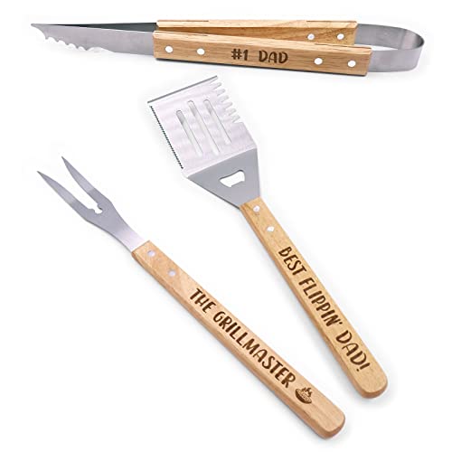 Father's Day BBQ Tools Set for Dad Engraved Grill Kit Grill Master Summer Barbecue Thanksgiving Housewarming Dad's Birthday Present Set of 3