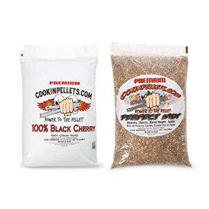 cookinpellets black cherry smoker smoking hardwood wood pellets, 40 pound bag bundle with cookinpellets 40 lb perfect mix hickory, cherry, hard maple, apple wood pellets