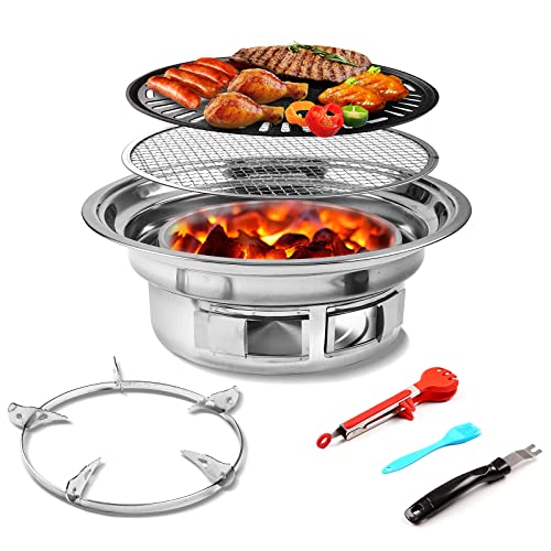 Shikha Korean Charcoal Grill, Portable Barbecue Grill Stainless Steel, Non-stick Charcoal Stove Multifunctional Grate,Tabletop Smoker Grill for Outdoor Indoor, Camping, Tailgating, Traveling