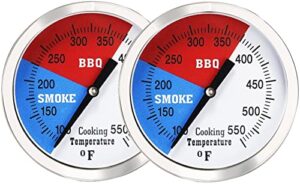 measureman 2 inch barbecue thermometer,grill thermometer, bbq smoker, smoke temperature gauge, stainless steel temp gauge, 2 pack