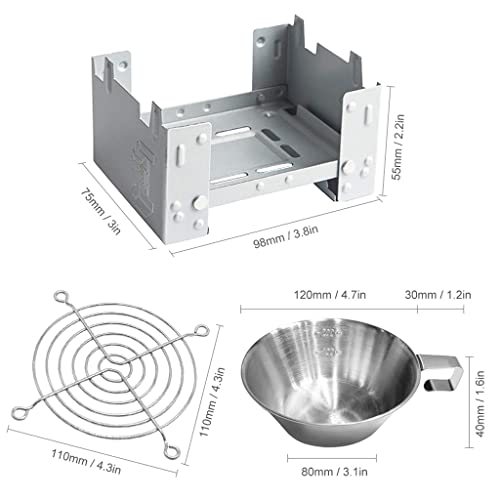 TWDYC Outdoor Camping 3pcs Cookware Kit Stainless Steel Bowl Cup with Solidified Stove Rack for Hiking Backpacking Picnic