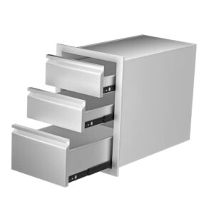 emardom outdoor kitchen drawers stainless steel, flush mount triple for outdoor kitchens or bbq island(14” w x 20” h x 23” d)