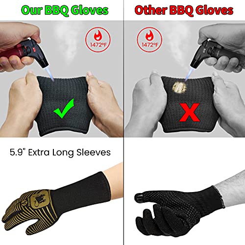 BBQ Gloves (Taurus Pattern) with Gifts Box, 1472℉ Heat Resistant Grill Cooking Oven Mitts for Men/Women, Cut Resistant, Extra Long Cuff, Heat Proof Non-Slip Grilling Silicone Cover