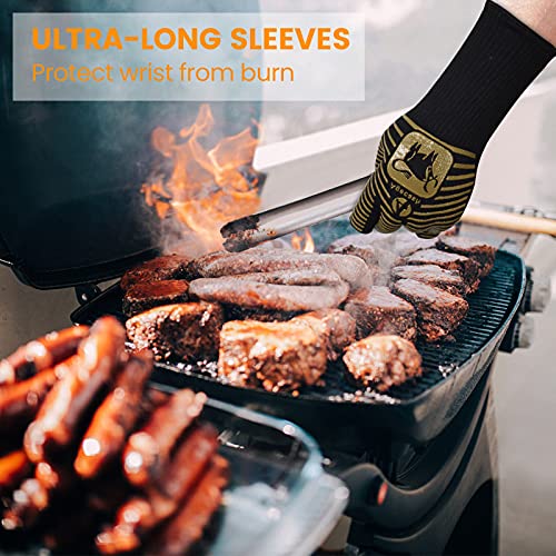 BBQ Gloves (Taurus Pattern) with Gifts Box, 1472℉ Heat Resistant Grill Cooking Oven Mitts for Men/Women, Cut Resistant, Extra Long Cuff, Heat Proof Non-Slip Grilling Silicone Cover