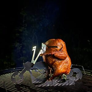 Flaming Bike Beer Can Chicken Stand! Beer chicken roaster; Stainless steel Chicken roasting rack for BBQ, Grill, oven; Great Gift! Stores flat--Space Saver! Includes SUNGLASSES…for the Chicken!