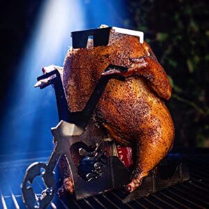 Flaming Bike Beer Can Chicken Stand! Beer chicken roaster; Stainless steel Chicken roasting rack for BBQ, Grill, oven; Great Gift! Stores flat--Space Saver! Includes SUNGLASSES…for the Chicken!