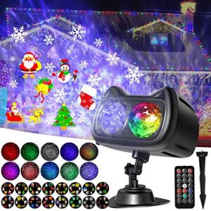 christmas projector lights outdoor, 2-in-1 3d ocean wave snowflake led projector with 16 hd slides (96 patterns) and 10 colors, waterproof with remote for xmas, halloween, birthday party holiday decor