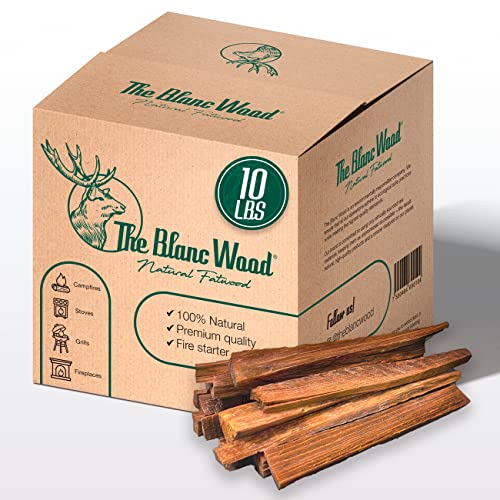 The Blanc Wood Fatwood Sticks | Natural & Waterproof fire Starter | Fire Starter for Grills, stoves, fireplaces, and Bonfires | Light Strong, Long-Lasting Fires | 10 Lbs Box