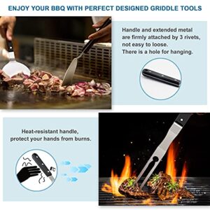 Leonyo 14 PCS Grill Griddle Accessories, Stainless Steel BBQ Accessories Tools with Hamburger Spatula Melting Dome Scraper Tongs, Metal Spatula Set for Outdoor Cast Iron Flat Top Teppanyaki Hibachi