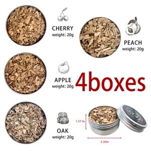 Yinanroa Wood Chips for Smoking Gun Hand-held Smoke Gun Smoker Infuser Cocktail Smoker Kit（Oak,Peach,Apple,Cherry 4 Pack） Wood Chips for Smoker