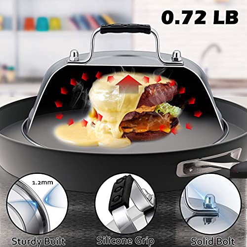 Leonyo Grill Griddle Accessories Kit, Cheese Melting Domes with Grill Press, 9 Inch & 12 Inch Stainless Steel Basting Cover, Heavy Duty Cast Iron Burger Bacon Meat Press for BBQ Flat Top Teppanyaki