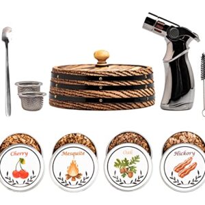 Whiskey Barrel Design Cocktail Smoker Kit with Torch and 4 Flavored Wood Chips (Oak, Hickory, Mesquite, and Cherry) - Old Fashioned Cocktail Kit/Bourbon Smoker Kit; Whiskey Smoker, Bourbon Gifts for Men (No Butane)