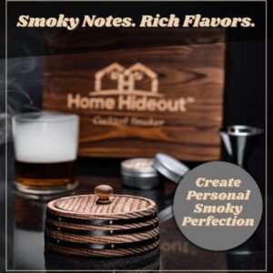 Whiskey Barrel Design Cocktail Smoker Kit with Torch and 4 Flavored Wood Chips (Oak, Hickory, Mesquite, and Cherry) - Old Fashioned Cocktail Kit/Bourbon Smoker Kit; Whiskey Smoker, Bourbon Gifts for Men (No Butane)