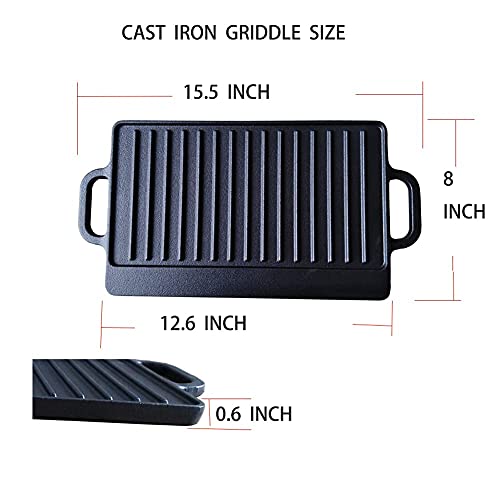 HAWOK Cast Iron Reversible Grill Rectangular Griddle 12.6x8 inch