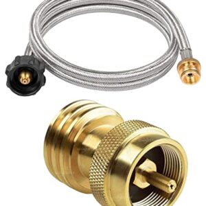 SHINESTAR 1lb to 20lb Propane Adapter with Durable Braided Hose (5FT), Comes with A Propane Tank Adapter