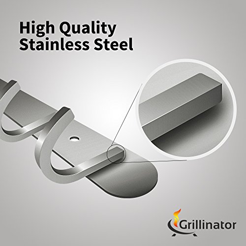 Grillinator BBQ Tool Rack - Polished Stainless Steel 6 Hook Storage for Grilling & Cooking Utensils - Easy to Install - Gas, Charcoal & Electric Grills - Indoor or Outdoor Use