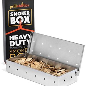 Grillaholics Smoker Box, Top Meat Smokers Box in Barbecue Grilling Accessories, Add Smokey BBQ Flavor on Gas Grill or Charcoal Grills with This Stainless Steel Wood Chip Smoker Box