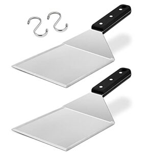 metal spatula set of 2, hasteel stainless steel large griddle spatulas with abs handle, heavy duty hamburger turner pancake flipper great for teppanyaki flat top bbq cooking, dishwasher safe & 2 hooks