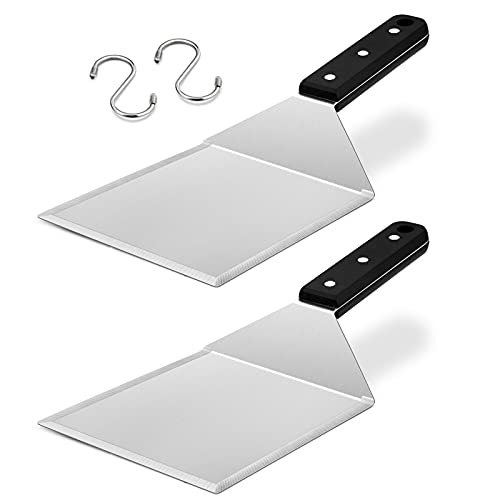 Metal Spatula Set of 2, HaSteeL Stainless Steel Large Griddle Spatulas with ABS Handle, Heavy Duty Hamburger Turner Pancake Flipper Great for Teppanyaki Flat Top BBQ Cooking, Dishwasher Safe & 2 Hooks