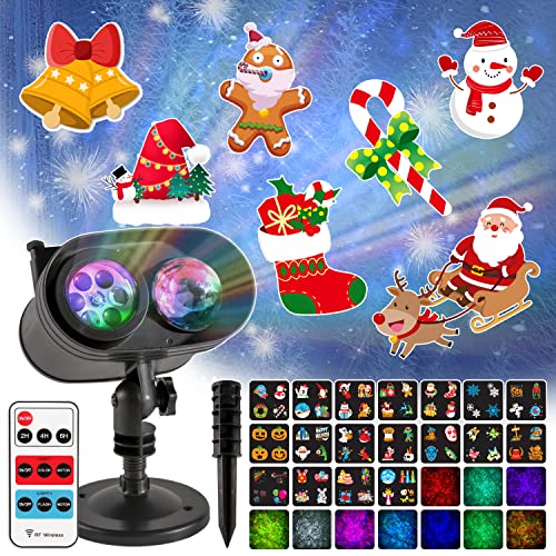 Christmas Projector Lights Nativity Outdoor Indoor Holiday 2-in-1 Ocean Wave 18 Slides LED Projection Light Remote Control Waterproof for Xmas Landscape Theme Holidays Halloween Parties