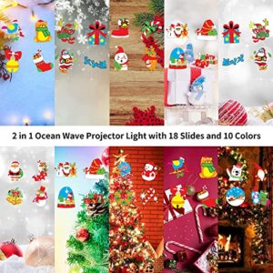 Christmas Projector Lights Nativity Outdoor Indoor Holiday 2-in-1 Ocean Wave 18 Slides LED Projection Light Remote Control Waterproof for Xmas Landscape Theme Holidays Halloween Parties