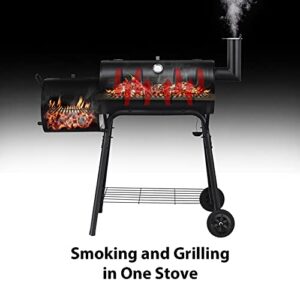 ORALNER Charcoal Grills, Portable Outdoor BBQ Grill with Wheels, Patio Drum Barbecue Grill w/ Offset Smoker, Charcoal Barrel Grill Outdoor Cooking, Ideal for Party, Picnic, Gathering, Camping