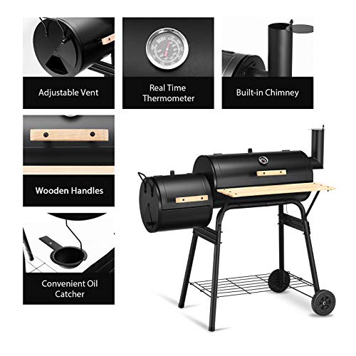 ORALNER Charcoal Grills, Portable Outdoor BBQ Grill with Wheels, Patio Drum Barbecue Grill w/ Offset Smoker, Charcoal Barrel Grill Outdoor Cooking, Ideal for Party, Picnic, Gathering, Camping