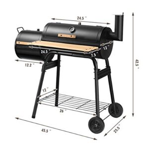 ORALNER Charcoal Grills, Portable Outdoor BBQ Grill with Wheels, Patio Drum Barbecue Grill w/ Offset Smoker, Charcoal Barrel Grill Outdoor Cooking, Ideal for Party, Picnic, Gathering, Camping