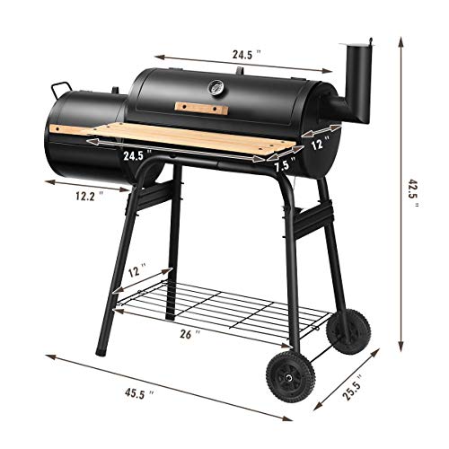 ORALNER Charcoal Grills, Portable Outdoor BBQ Grill with Wheels, Patio Drum Barbecue Grill w/ Offset Smoker, Charcoal Barrel Grill Outdoor Cooking, Ideal for Party, Picnic, Gathering, Camping