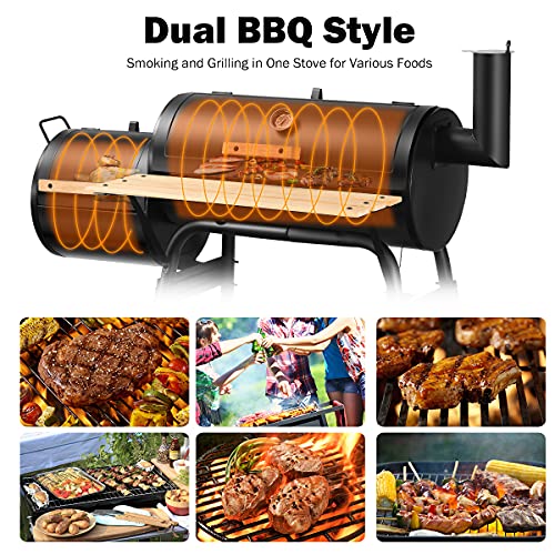 ORALNER Charcoal Grills, Portable Outdoor BBQ Grill with Wheels, Patio Drum Barbecue Grill w/ Offset Smoker, Charcoal Barrel Grill Outdoor Cooking, Ideal for Party, Picnic, Gathering, Camping