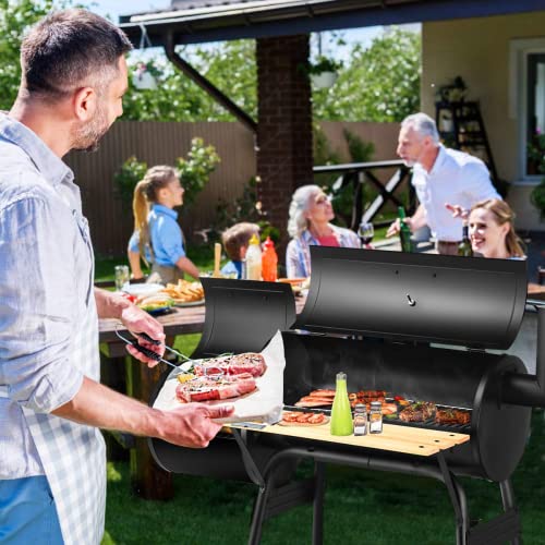 ORALNER Charcoal Grills, Portable Outdoor BBQ Grill with Wheels, Patio Drum Barbecue Grill w/ Offset Smoker, Charcoal Barrel Grill Outdoor Cooking, Ideal for Party, Picnic, Gathering, Camping