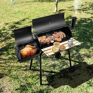 ORALNER Charcoal Grills, Portable Outdoor BBQ Grill with Wheels, Patio Drum Barbecue Grill w/ Offset Smoker, Charcoal Barrel Grill Outdoor Cooking, Ideal for Party, Picnic, Gathering, Camping