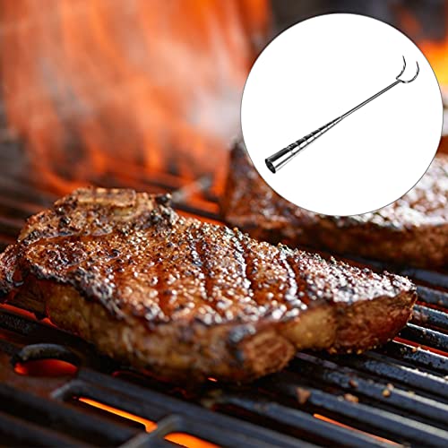 Cabilock Food Flipper Turner Hook Stainless Steel Grilling Meat Hook Small Barbecue Cooking Turners for Turning Bacon Steak Meat Vegetables Sausage Fish and More