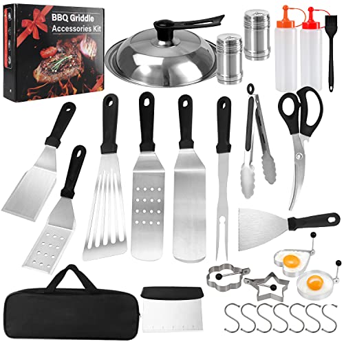 Blackstone Griddle Accessories 31pcs Flat Top Grill Set for Blackstone and Camp Chef 4pcs Spatula Set with Carry Bag Blackstone Accessories Griddle Kit Basting Cover Scraper Stainless Steel