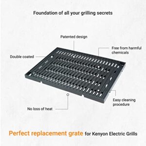 Kenyon Grill Grate, Surgical Grade Non-Stick Metal Grate, Cast Aluminum-Made Cooking Grate, Quick Heat Up and Cool Down, Prevents Heat Loss, Smoke, and Flare-Ups, Dishwasher Safe, Black