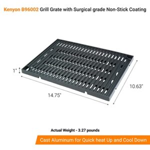 Kenyon Grill Grate, Surgical Grade Non-Stick Metal Grate, Cast Aluminum-Made Cooking Grate, Quick Heat Up and Cool Down, Prevents Heat Loss, Smoke, and Flare-Ups, Dishwasher Safe, Black