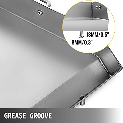 Happybuy Stainless Steel Griddle,32" X 17" Universal Flat Top Rectangular Plate, BBQ Charcoal/Gas Grill with 2 Handles and Grease Groove with Hole，Grills for Camping, Tailgating and Parties