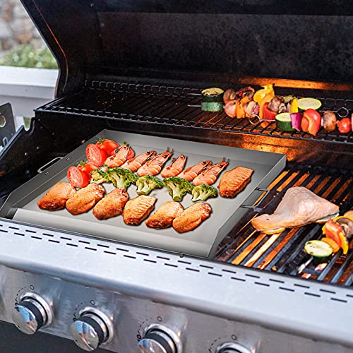 Happybuy Stainless Steel Griddle,32" X 17" Universal Flat Top Rectangular Plate, BBQ Charcoal/Gas Grill with 2 Handles and Grease Groove with Hole，Grills for Camping, Tailgating and Parties