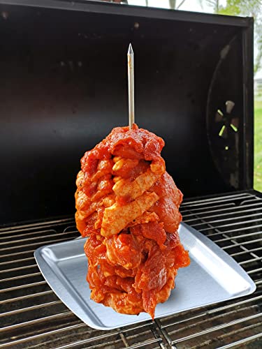 Al Pastor Skewer for Grill-Roasting Rack Stainless Steel Vertical Skewer Stand for Tacos Al Pastor, Shawarma, Kebabs, with 2 Size Skewers(8” &12”) for Smoker, Kamado Grill, Oven