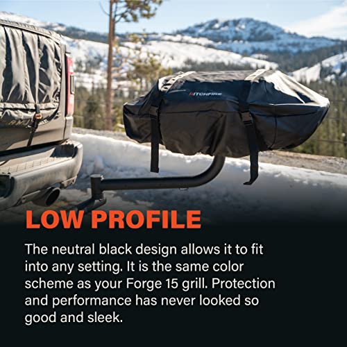 HitchFire Forge 15 Grill Cover, Water, Flame, UV Resistant, Weather Resistant Grill Cover for Portable Grill, BBQ Grill, Two Heavyweight Buckling Straps for Secure Fit