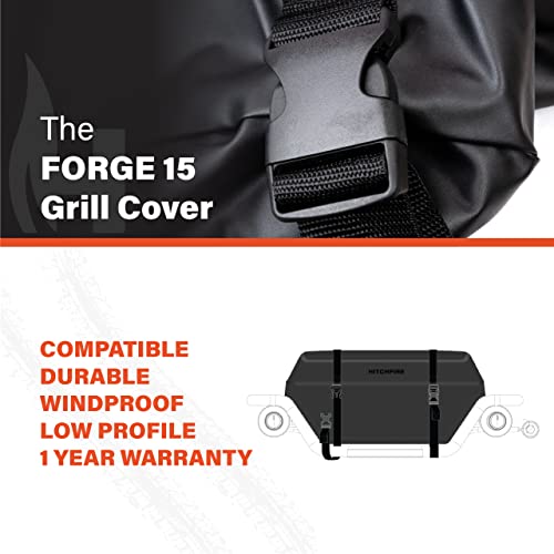 HitchFire Forge 15 Grill Cover, Water, Flame, UV Resistant, Weather Resistant Grill Cover for Portable Grill, BBQ Grill, Two Heavyweight Buckling Straps for Secure Fit