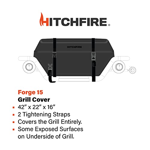 HitchFire Forge 15 Grill Cover, Water, Flame, UV Resistant, Weather Resistant Grill Cover for Portable Grill, BBQ Grill, Two Heavyweight Buckling Straps for Secure Fit