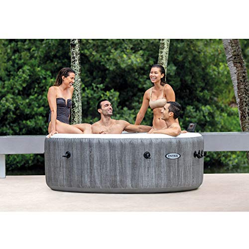 Intex 28439E Greywood Deluxe 4 Person Inflatable Spa Hot Tub with LED Light, Grey Bundled with Type S1 Pool Filter Cartridges, Attachable Cup Holder/Tray, and Inflatable Headrest