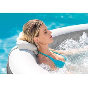 Intex 28439E Greywood Deluxe 4 Person Inflatable Spa Hot Tub with LED Light, Grey Bundled with Type S1 Pool Filter Cartridges, Attachable Cup Holder/Tray, and Inflatable Headrest