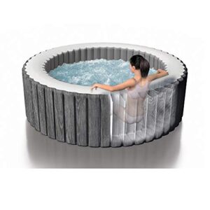 Intex 28439E Greywood Deluxe 4 Person Inflatable Spa Hot Tub with LED Light, Grey Bundled with Type S1 Pool Filter Cartridges, Attachable Cup Holder/Tray, and Inflatable Headrest